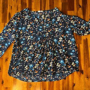 Navy Blue Floral GAP Tunic Blouse (See Condition Notes)